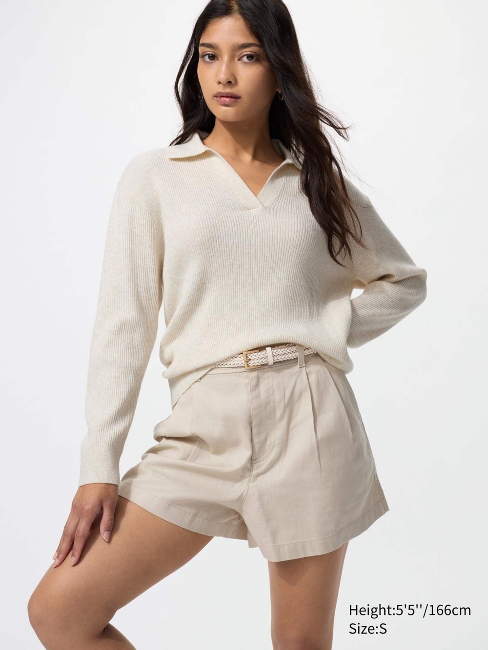 UNIQLO Washable Knit Ribbed Polo Jumper in Natural BNWT